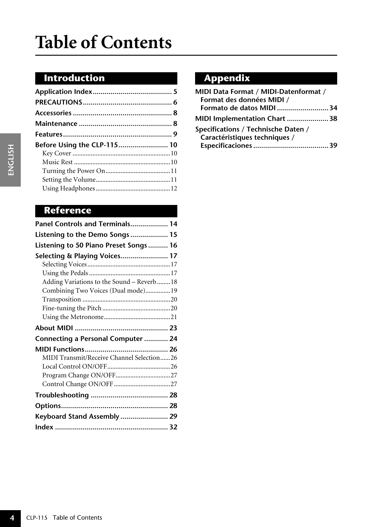 Yamaha CLP-115 Digital Piano Owner's/ User Manual (Pages: 46)