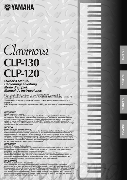 Yamaha CLP-120 & CLP130 Digital Piano Owner's/ User Manual (Pages: 80)