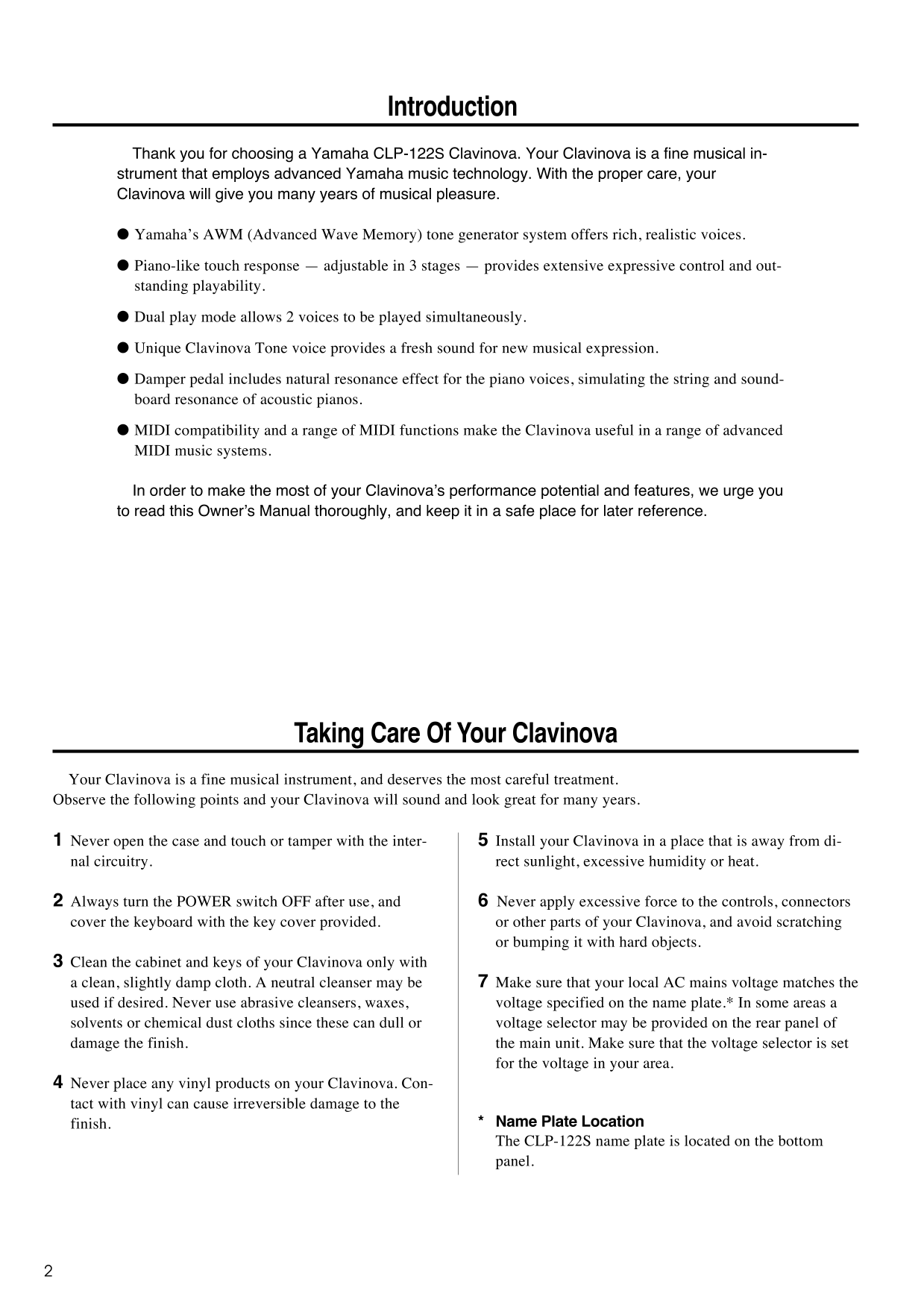 Yamaha CLP-122S Digital Piano Owner's/ User Manual (Pages: 31)