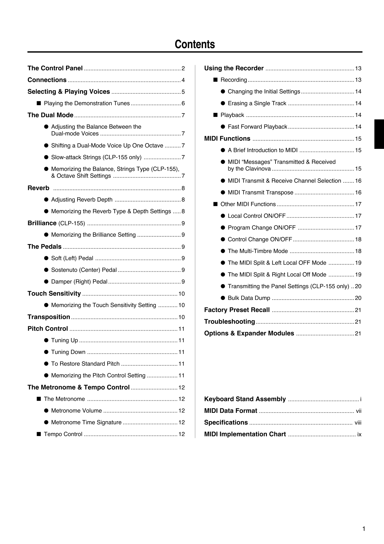 Yamaha CLP-154S & CLP-155 Digital Piano Owner's/ User Manual (Pages: 35)