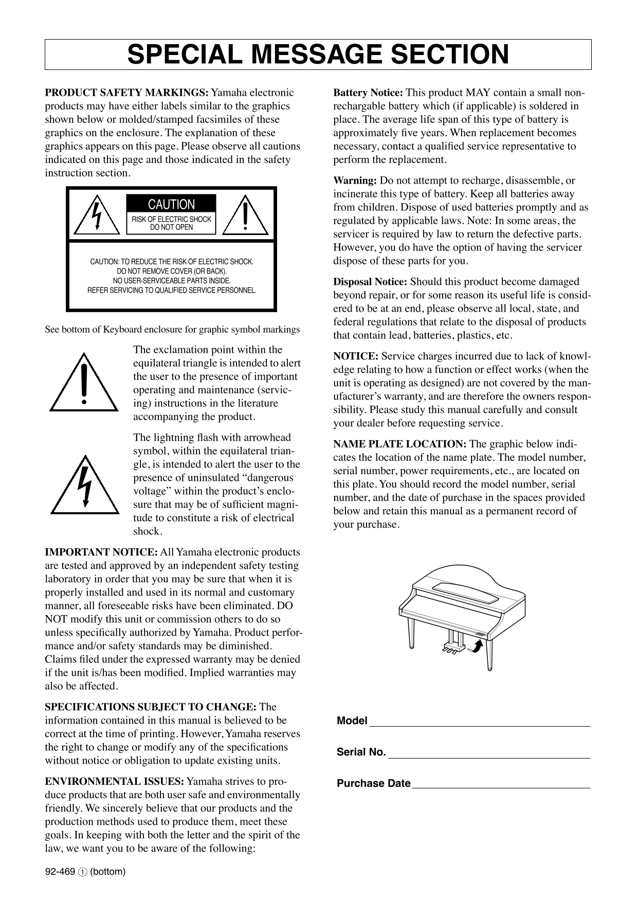 Yamaha CLP-175 Digital Piano Owner's/ User Manual (Pages: 124)