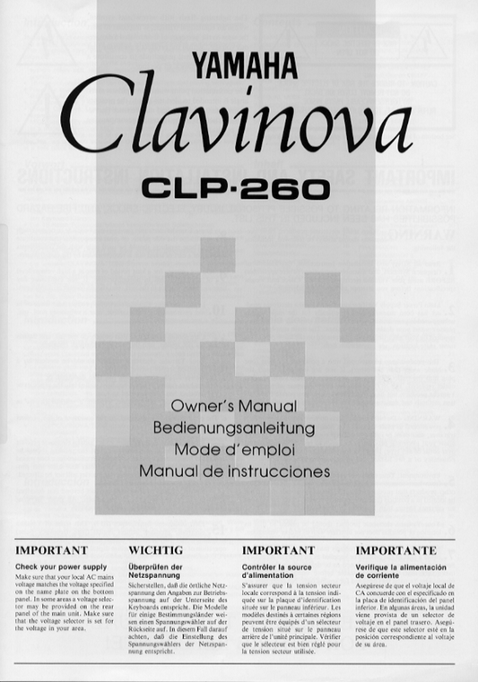 Yamaha CLP-260 Digital Piano Owner's/ User Manual (Pages: 19)