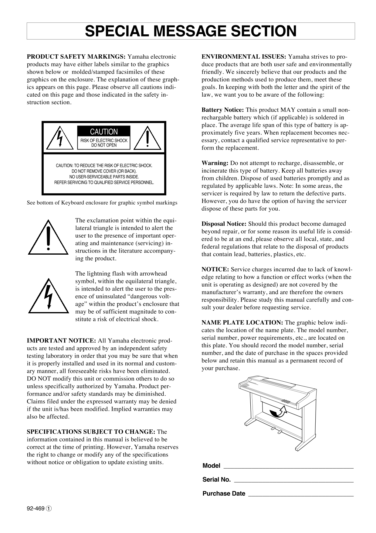 Yamaha CLP-311 Digital Piano Owner's/ User Manual (Pages: 28)