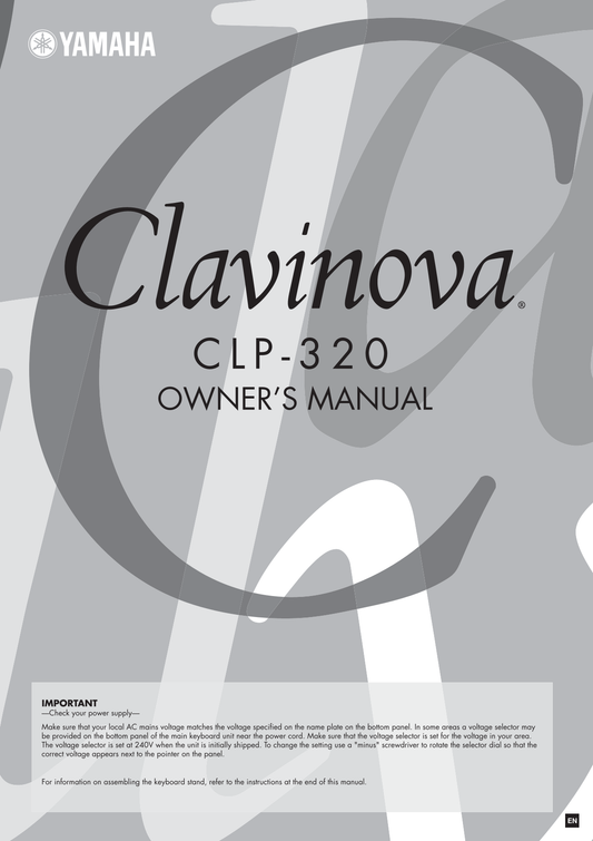 Yamaha CLP-320 Digital Piano Owner's/ User Manual (Pages: 44)