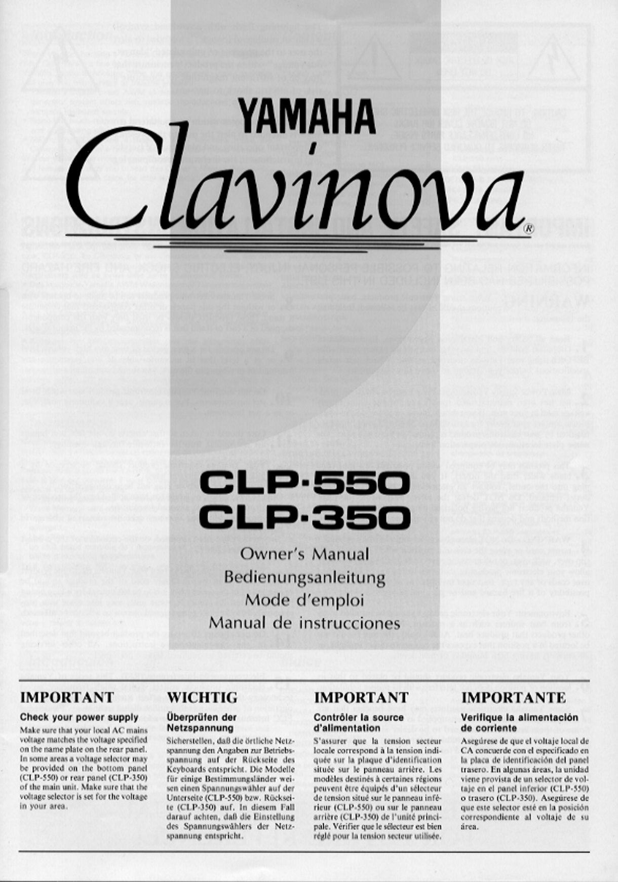 Yamaha CLP-350 & CLP-550 Digital Piano Owner's/ User Manual (Pages: 19)