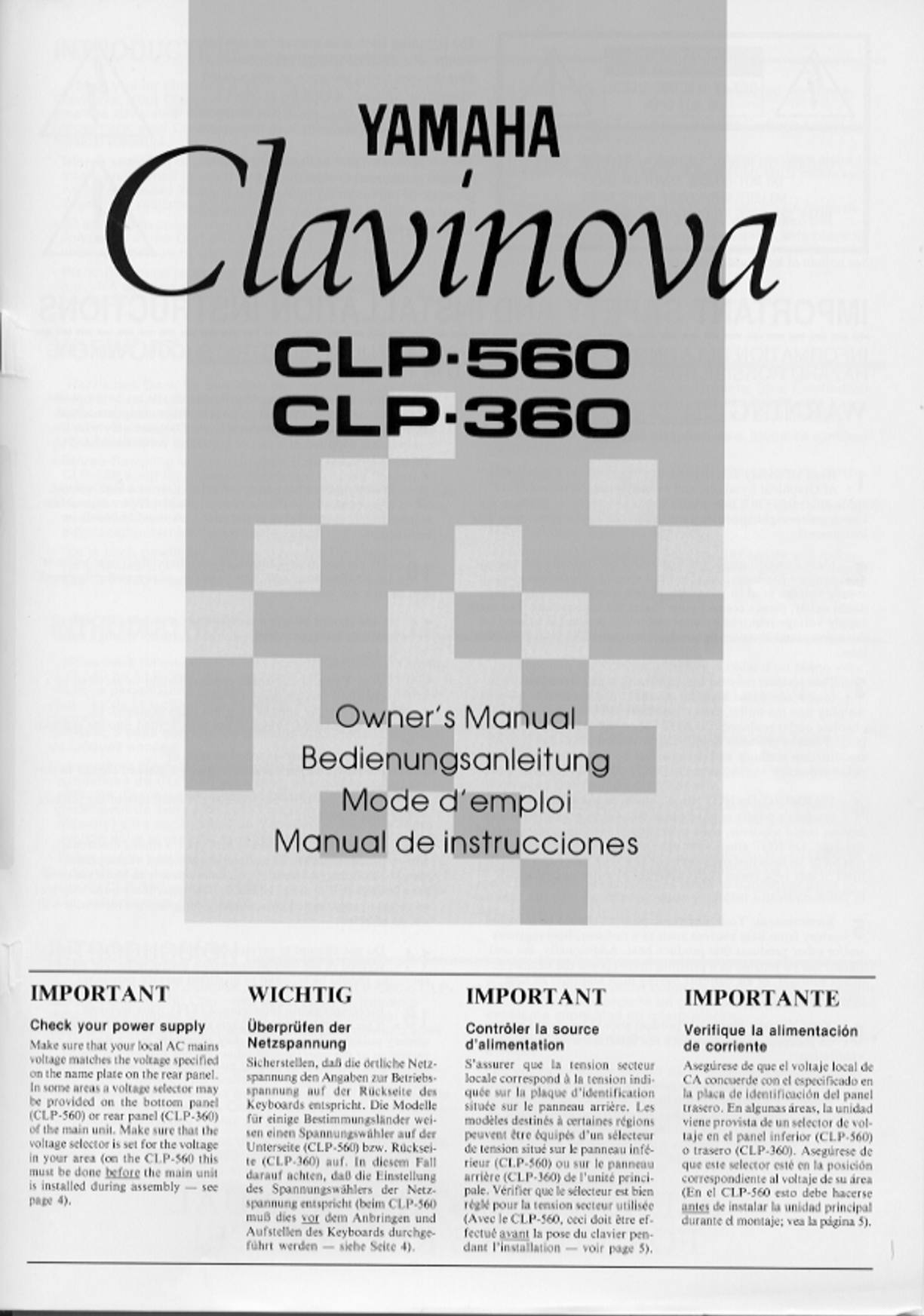 Yamaha CLP-360 & CLP-560 Digital Piano Owner's/ User Manual (Pages: 28)