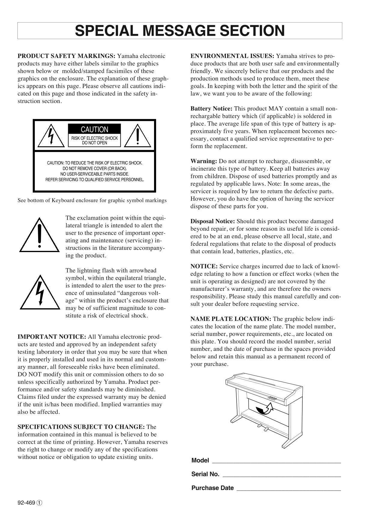 Yamaha CLP-920 Digital Piano Owner's/ User Manual (Pages: 32)