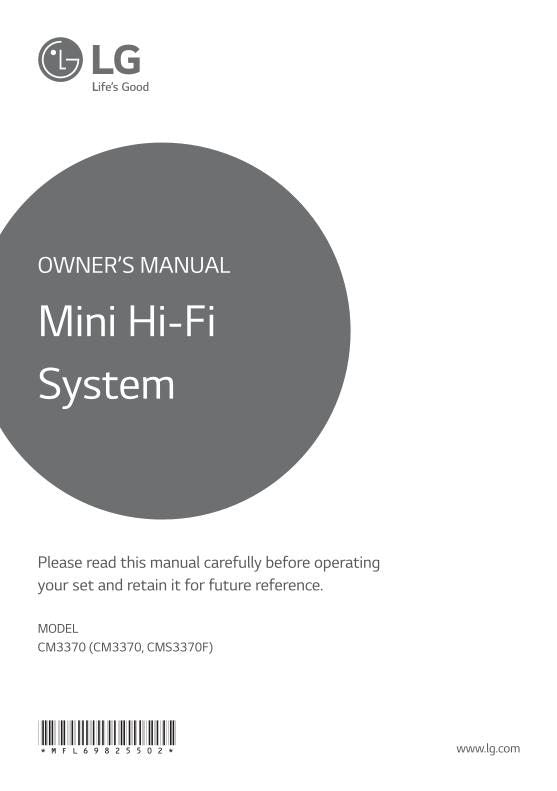 LG CM3370 Audio System Operating Manual