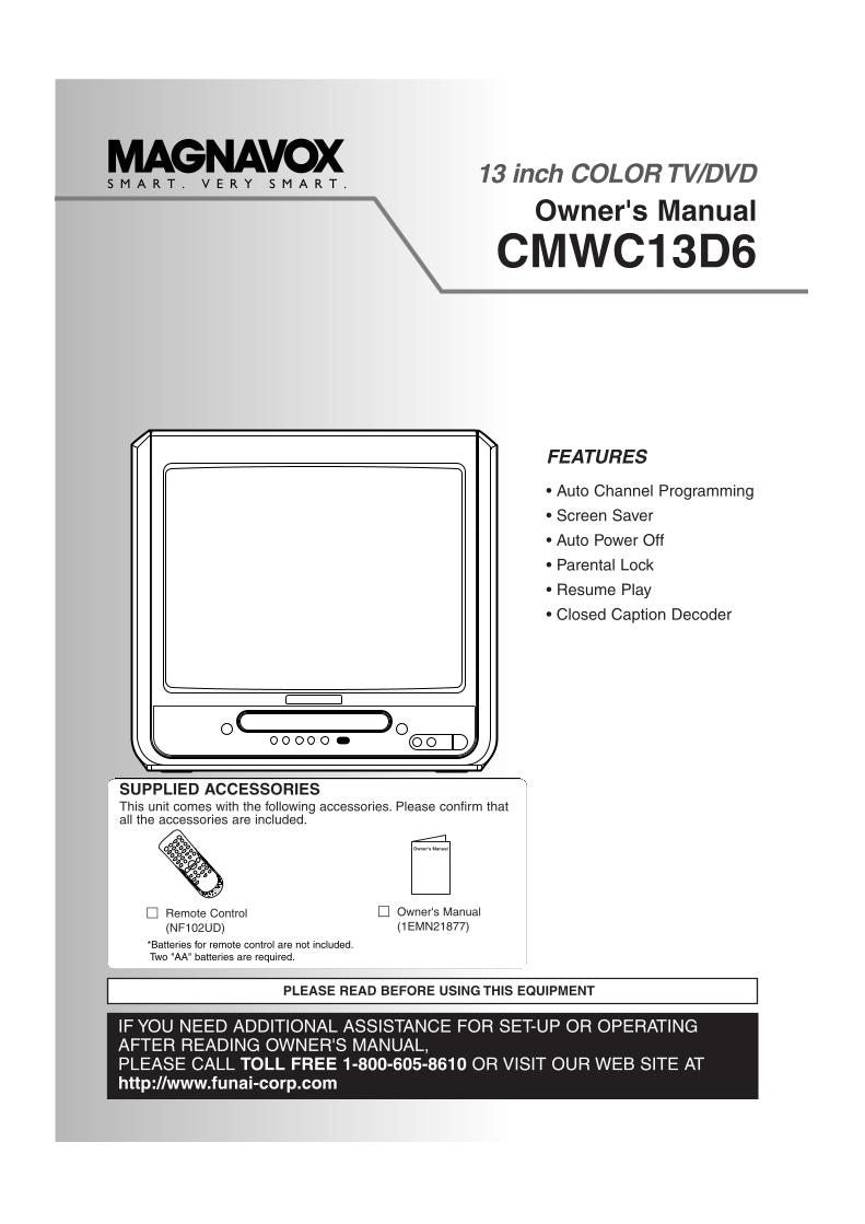 Philips CD130SL8 CMWC13D6 NF102UD TV/DVD Combo Operating Manual