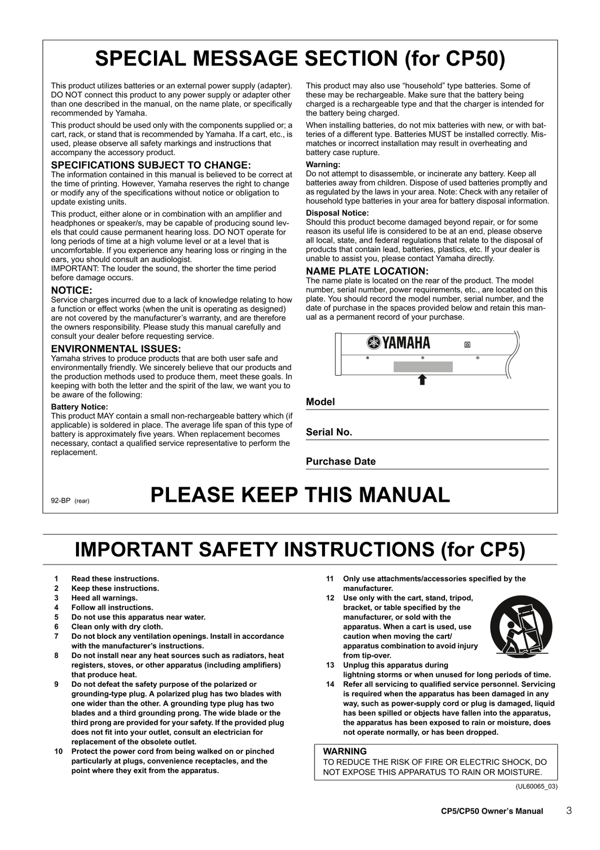 Open Cp5 File Yamaha CP5 & CP50 Stage Piano Owner/ User Manual (Pages: 68) – Manuali