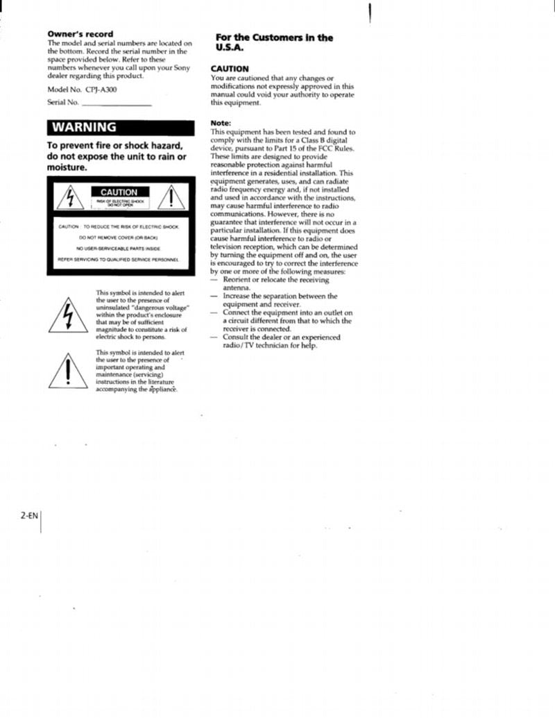 Sony CPJA300OM TV Operating Manual