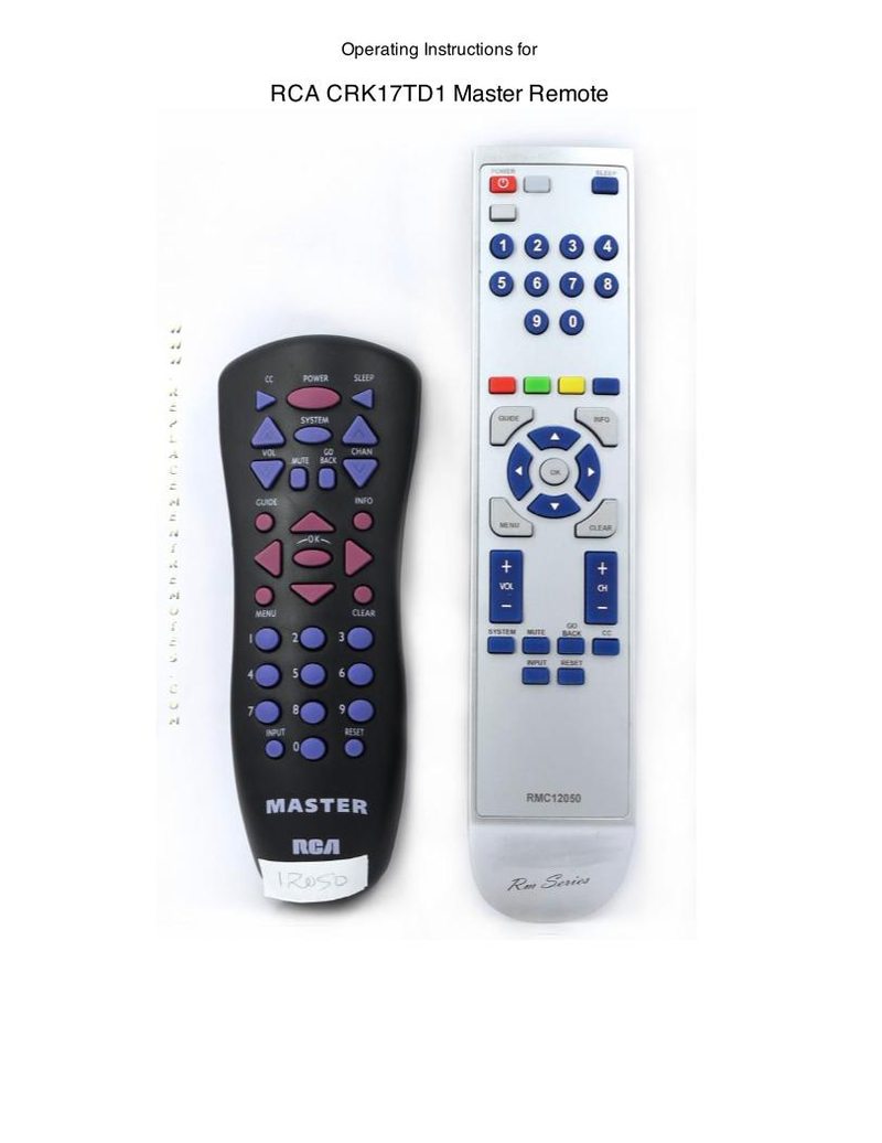 RCA CRK17TD1OM Universal Remote Control Operating Manual