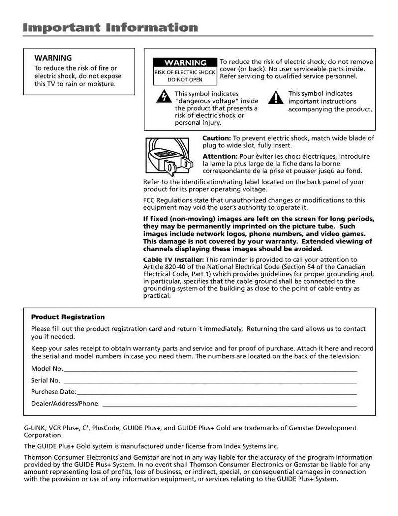 RCA CRK76TA1OM TV Operating Manual