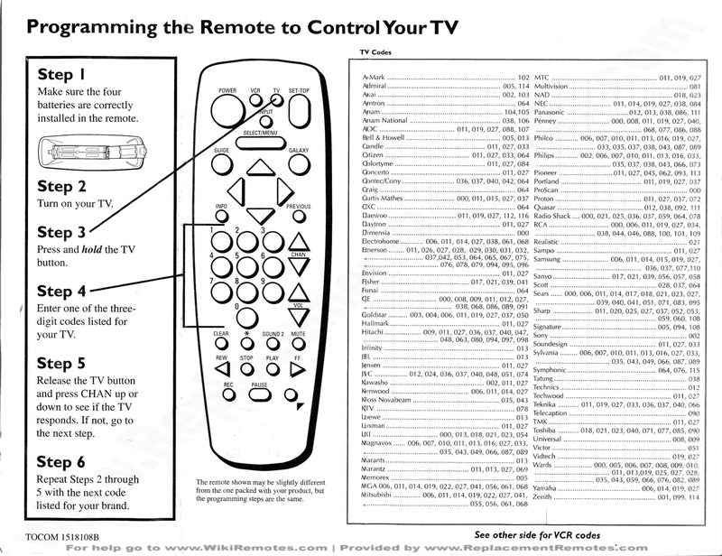 RCA CRK91S1OM Universal Remote Control Operating Manual