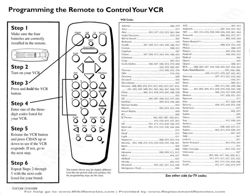 RCA CRK91S1OM Universal Remote Control Operating Manual