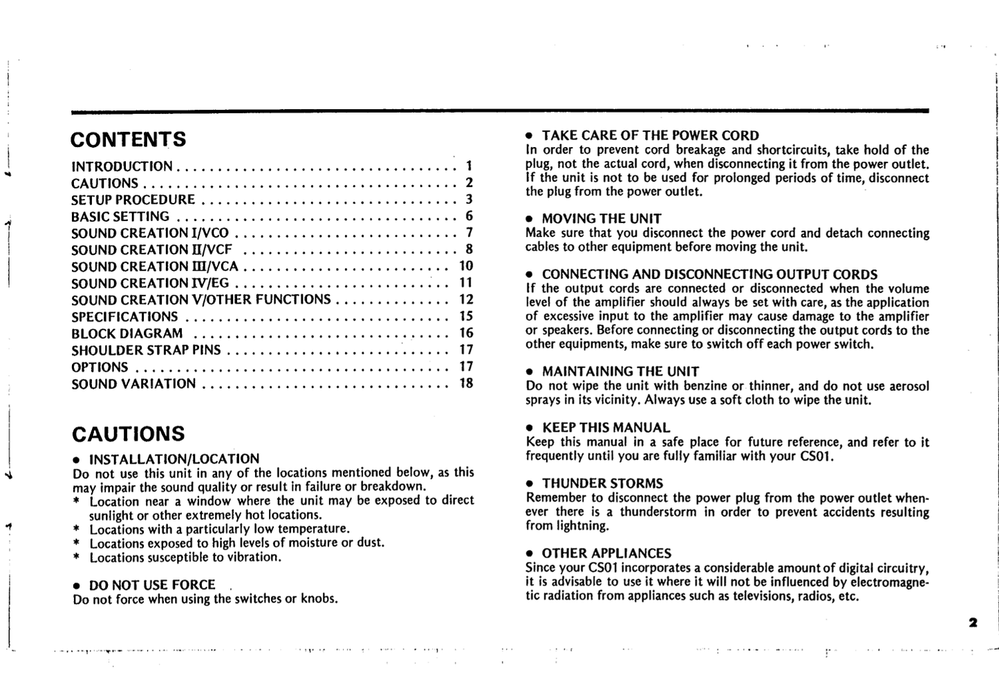 Yamaha CS01 Synthesizer Owner/ User Manual (Pages: 29)