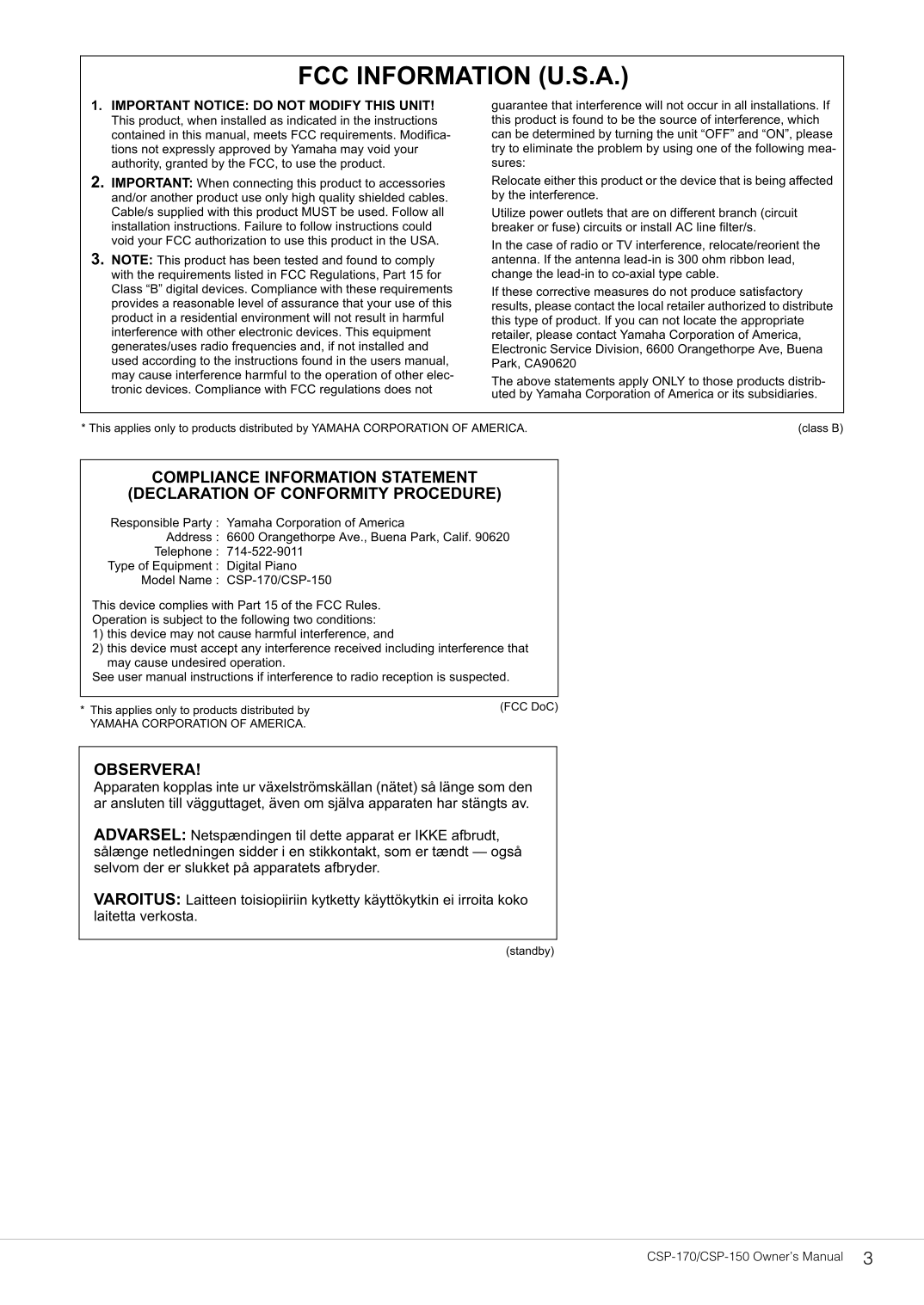 Yamaha CSP-150 & CSP-170 Digital Piano Owner's/ User Manual (Pages: 48)