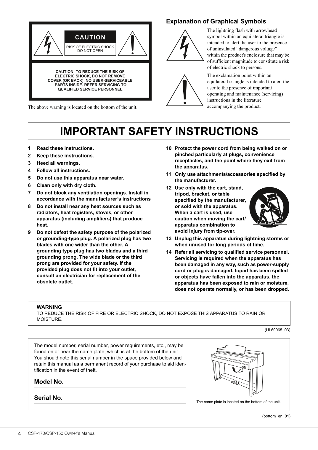 Yamaha CSP-150 & CSP-170 Digital Piano Owner's/ User Manual (Pages: 48)