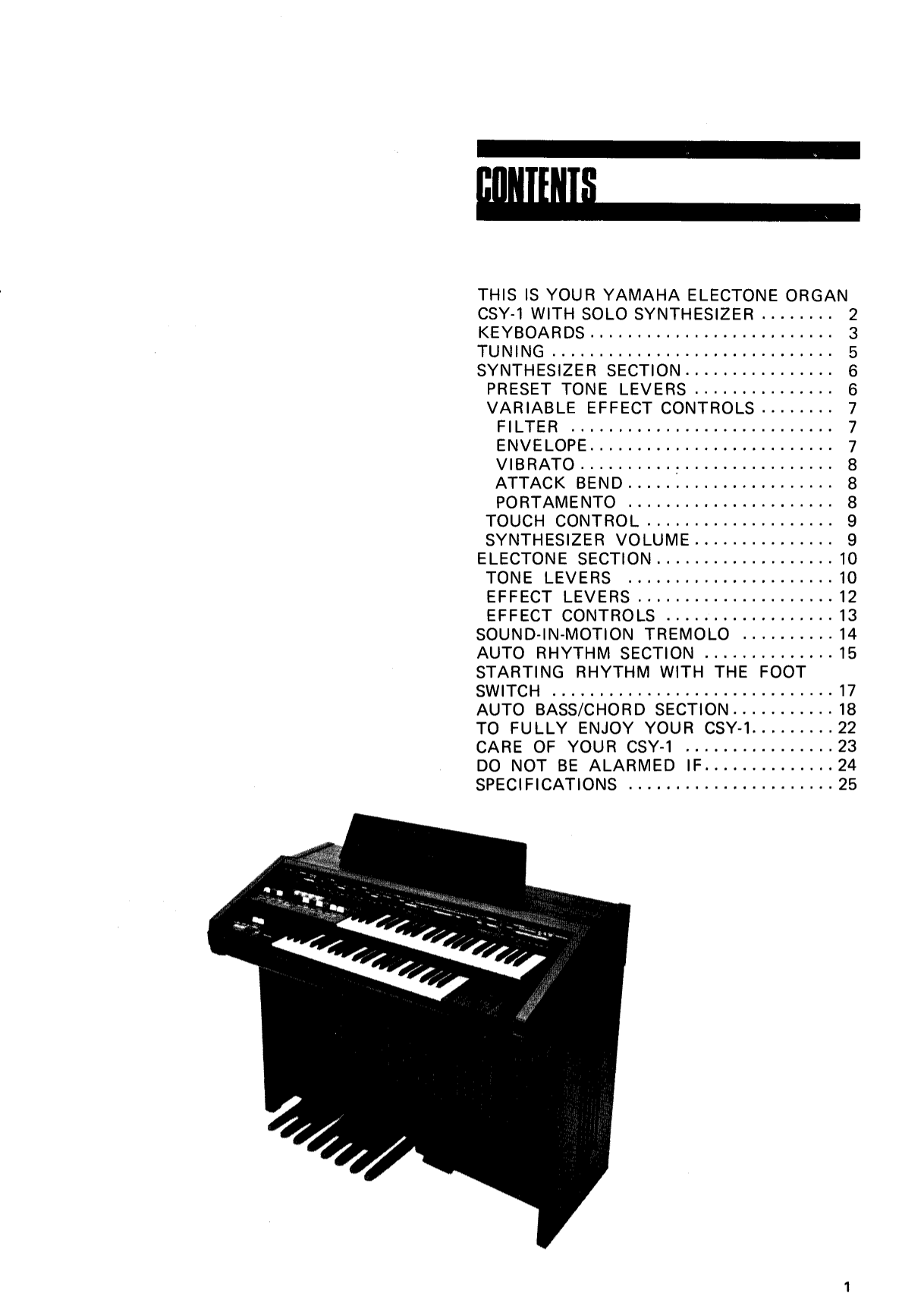 Yamaha CSY-1 Electone Organ Owner's/ User Manual (Pages: 28)