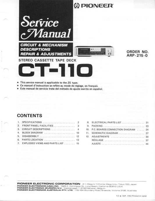 Pioneer CT-110 Stereo Cassette Tape Deck Service Manual (Pages: 36)