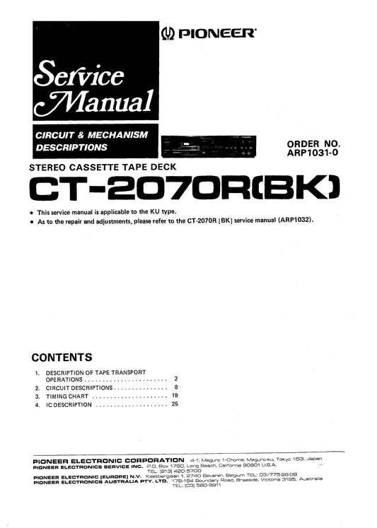 Pioneer CT-2070R Stereo Cassette Tape Deck Service Manual (Pages: 52)