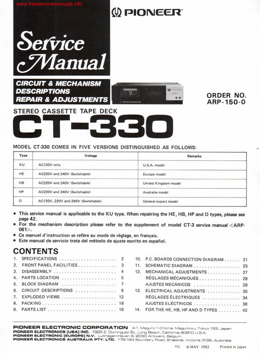 Pioneer CT-330 Stereo Cassette Tape Deck Service Manual (Pages: 31)