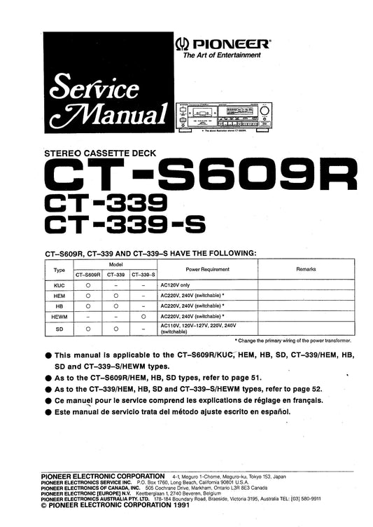 Pioneer CT-339, CT-339-S & CT-S609R Cassette Deck Service Manual (Pages: 47)