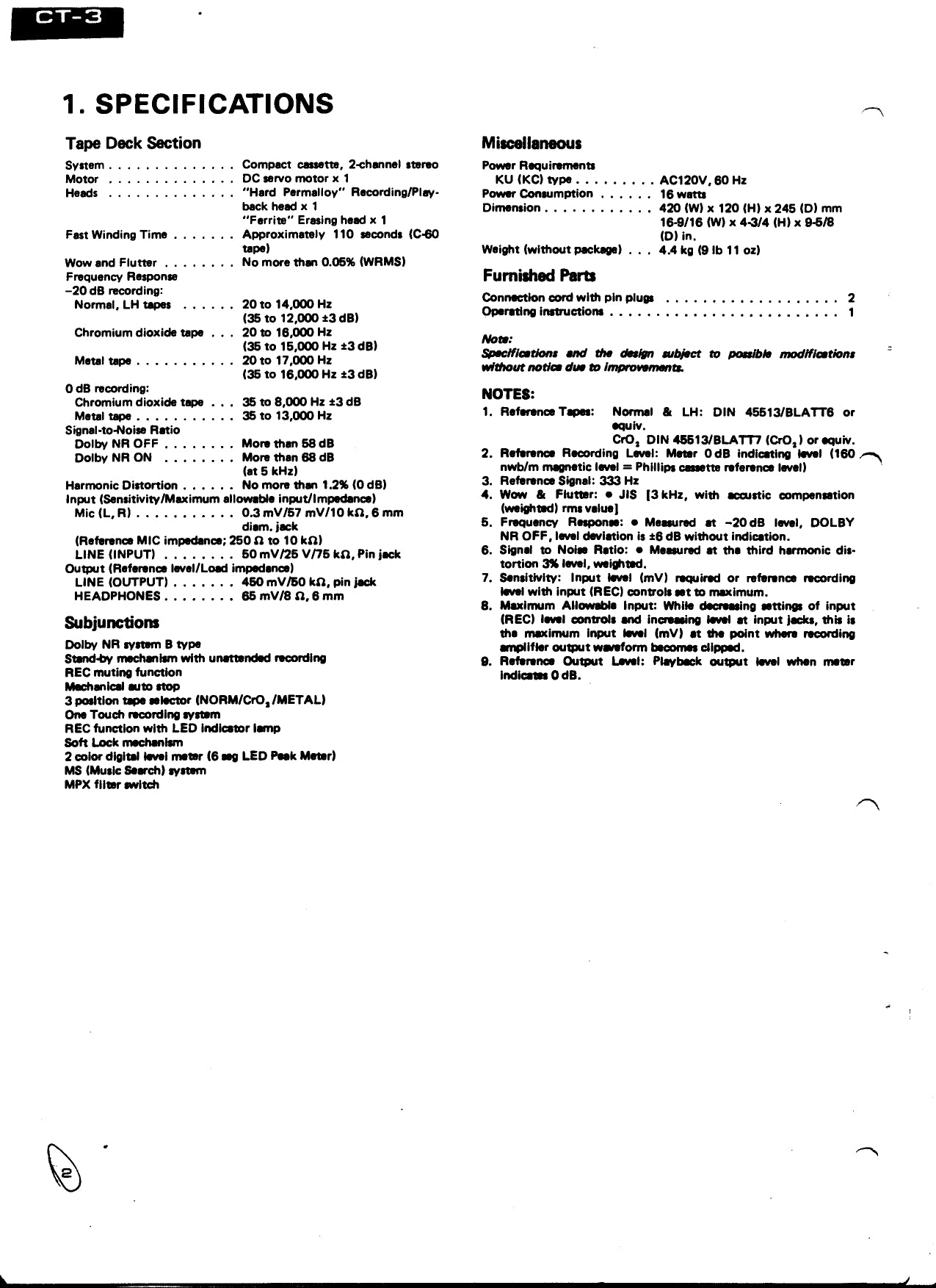 Pioneer CT-3 Stereo Cassette Tape Deck Service Manual (Pages: 42)