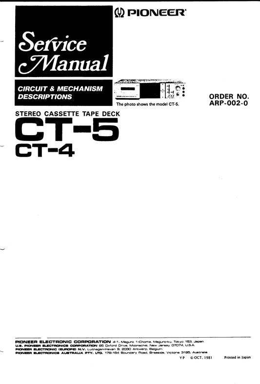 Pioneer CT-4 & CT-5 Stereo Cassette Tape Deck Service Manual (Pages: 21)