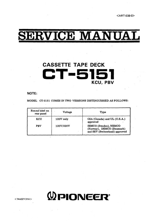 Pioneer CT-5151 Stereo Cassette Tape Deck Service Manual (Pages: 53)