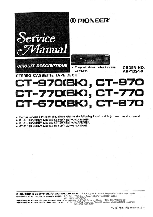 Pioneer CT-670, CT-770 & CT-970 Cassette Deck Service Manual (Pages: 42)