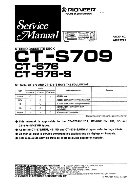 Pioneer CT-676, CT-676S & CT-S709 Cassette Deck Service Manual (Pages: 29)