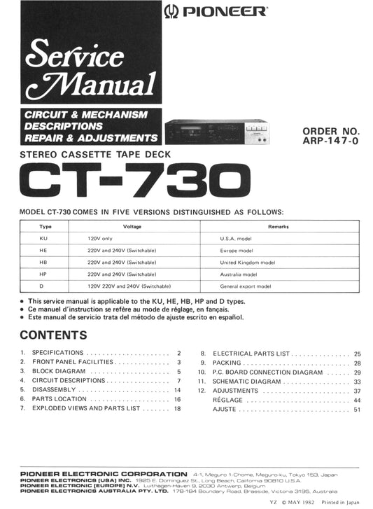 Pioneer CT-730 Stereo Cassette Tape Deck Service Manual (Pages: 57)