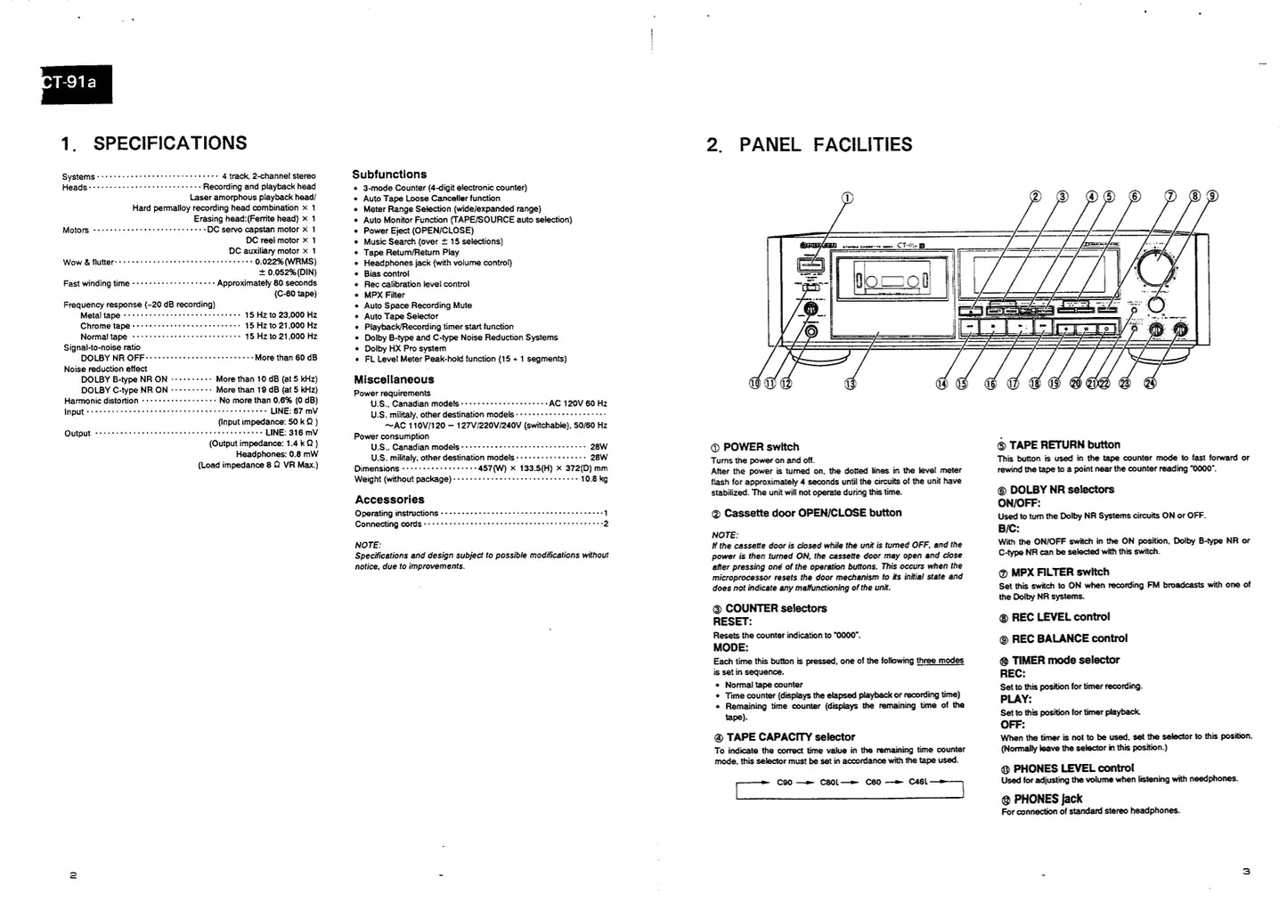 Pioneer CT-91A Stereo Cassette Tape Deck Service Manual (Pages: 24)