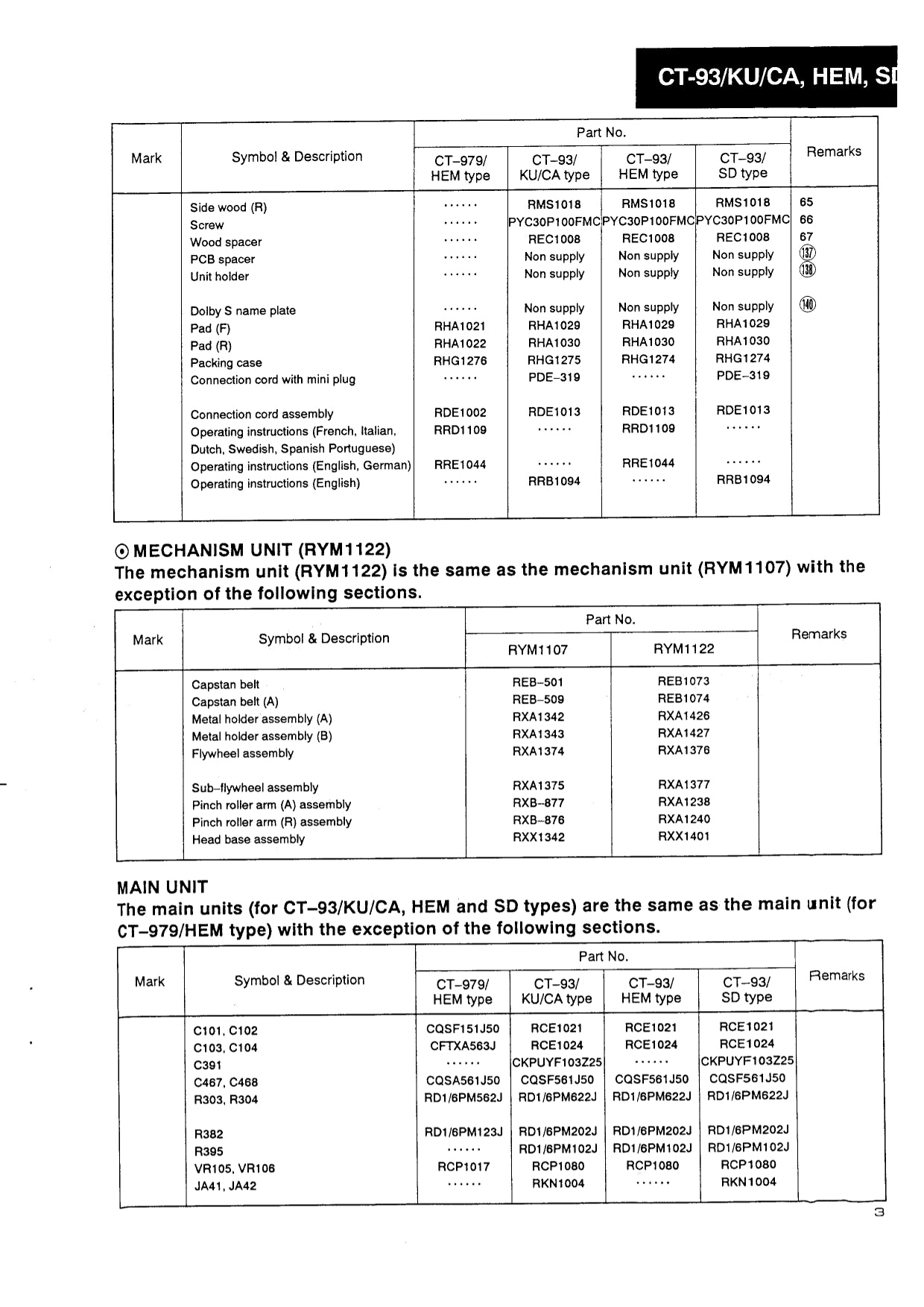 Pioneer CT-93 Stereo Cassette Deck Service Manual (Pages: 74)