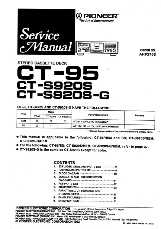 Pioneer CT-95, CT-S920S & CT-S920S-G Cassette Deck Service Manual (Pages: 27)