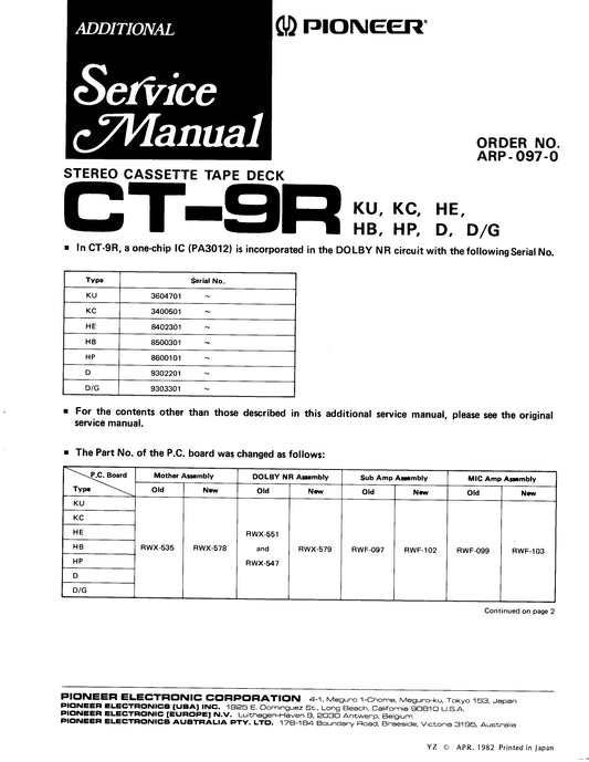 Pioneer CT-9R Stereo Cassette Tape Deck Service Manual (Pages: 52)