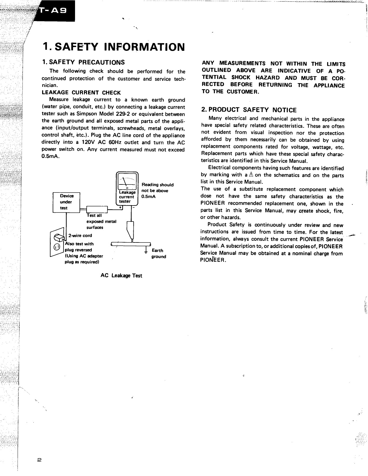 Pioneer CT-A9 Stereo Cassette Tape Deck Service Manual (Pages: 40)