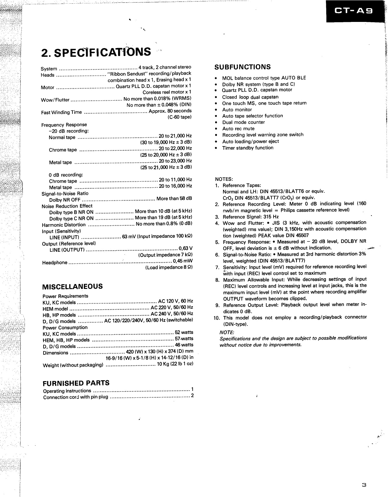 Pioneer CT-A9 Stereo Cassette Tape Deck Service Manual (Pages: 40)
