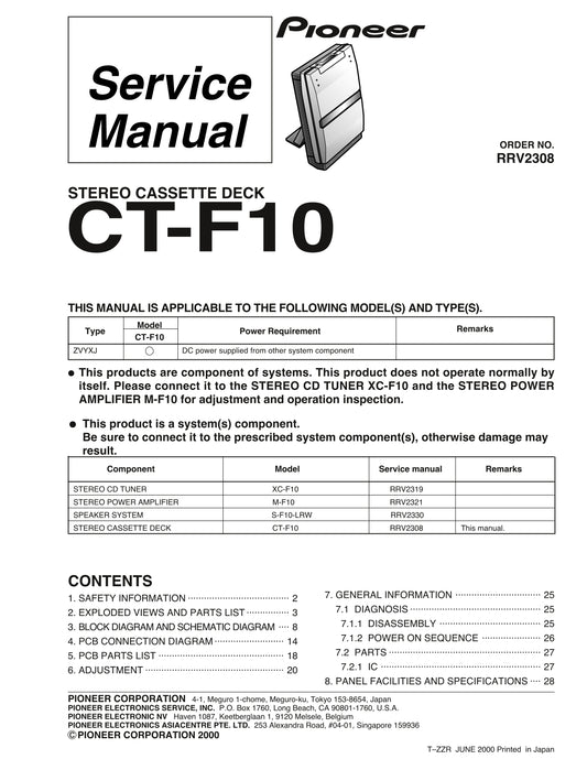 Pioneer CT-F10 Stereo Cassette Tape Deck Service Manual (Pages: 28)