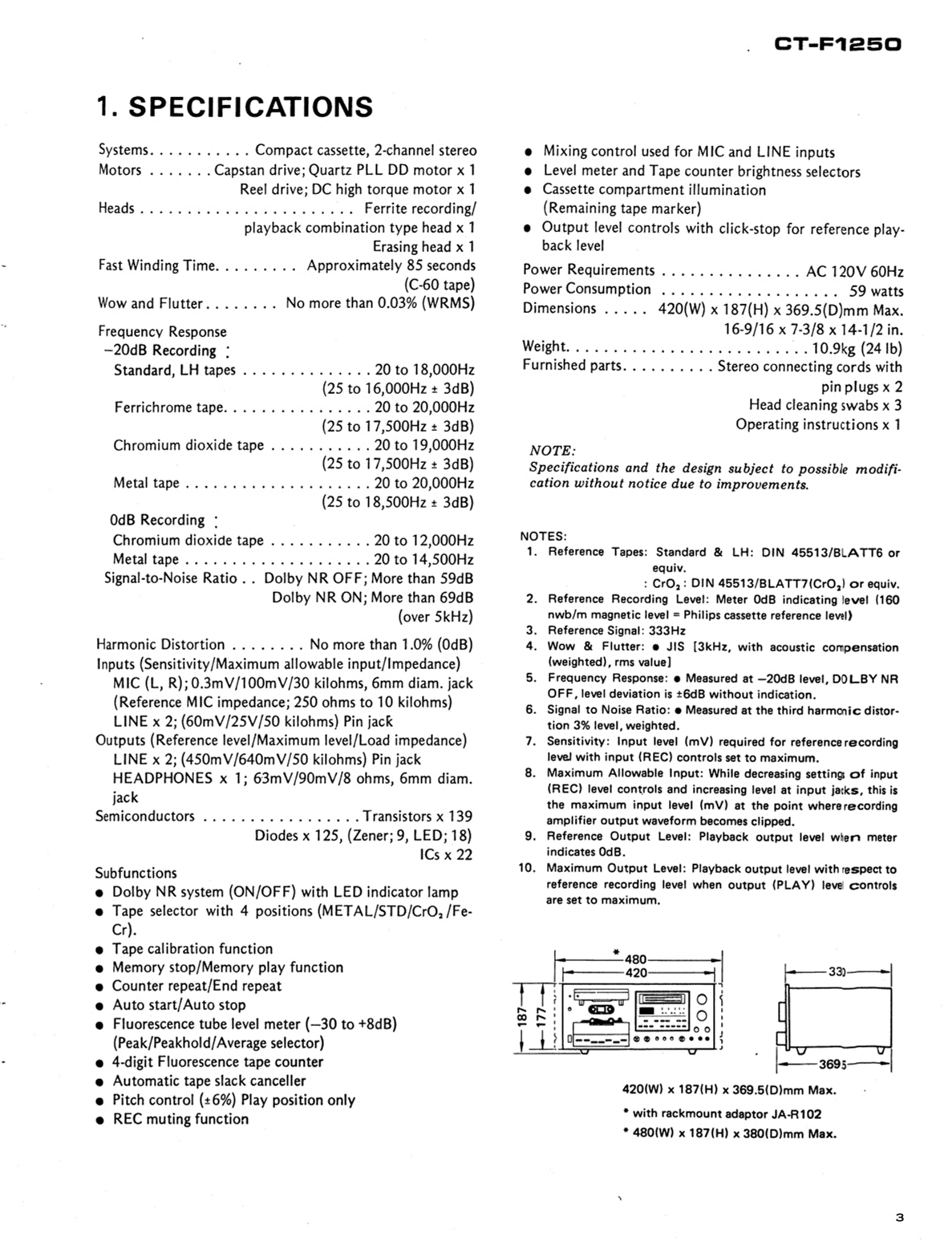 Pioneer CT-F1250 Cassette Tape Deck Service Manual (Pages: 70)