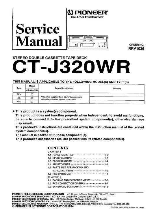 Pioneer CT-J320WR Stereo Cassette Tape Deck Service Manual (Pages: 22)
