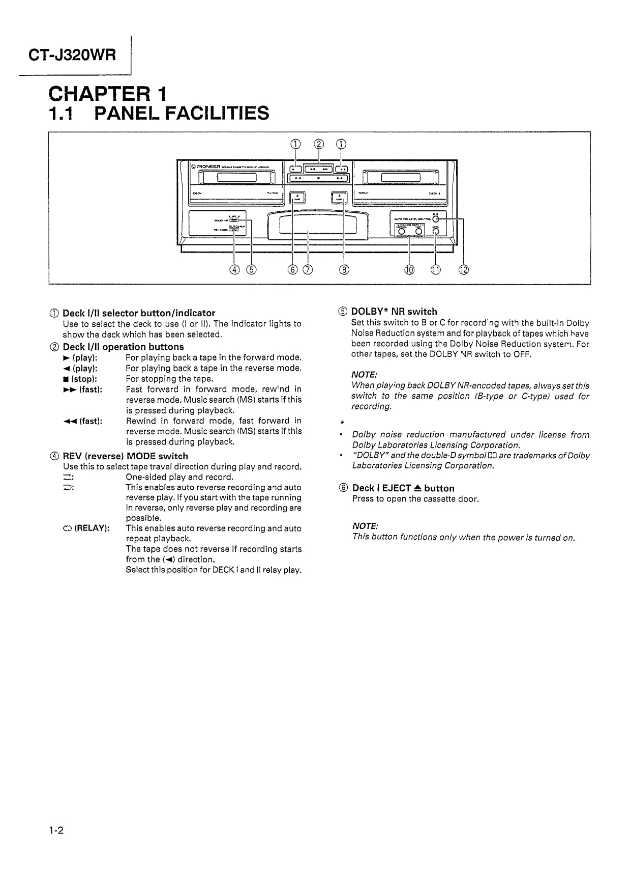 Pioneer CT-J320WR Stereo Cassette Tape Deck Service Manual (Pages: 22)