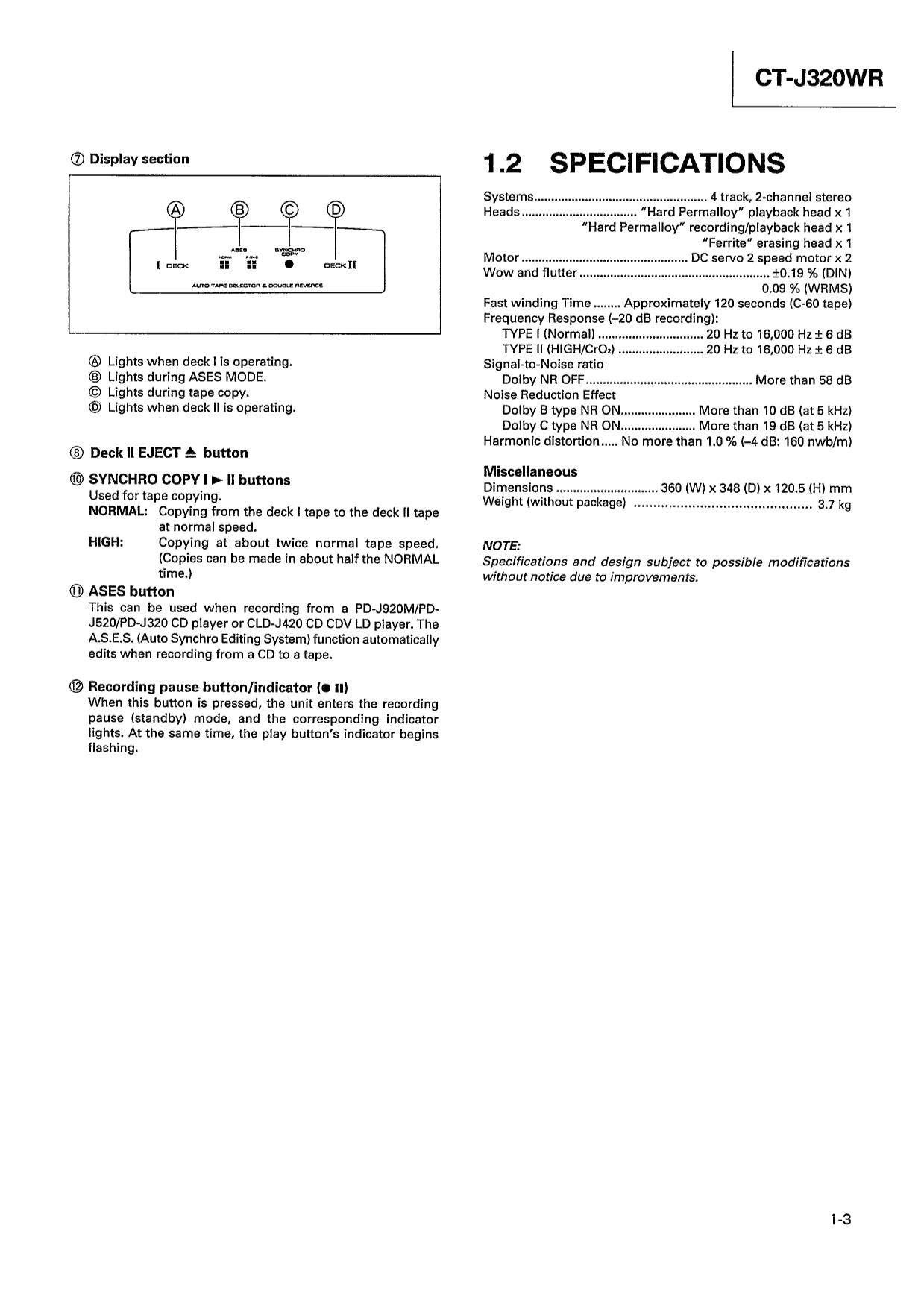 Pioneer CT-J320WR Stereo Cassette Tape Deck Service Manual (Pages: 22)