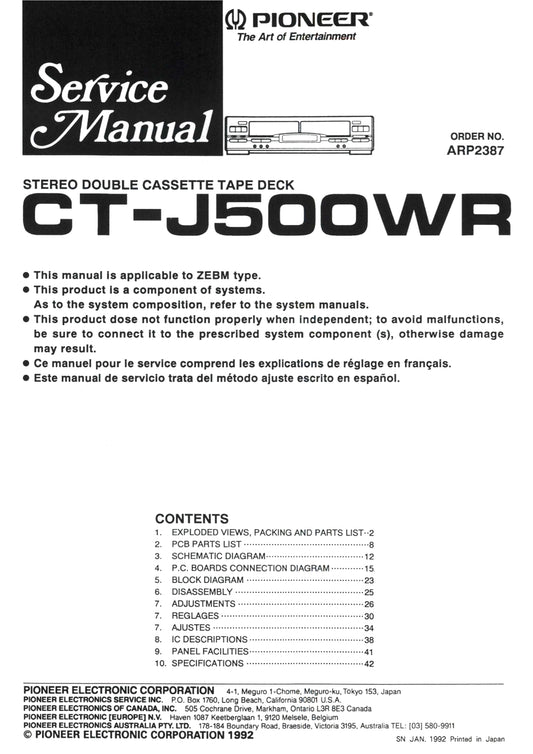 Pioneer CT-J500WR Stereo Cassette Tape Deck Service Manual (Pages: 28)