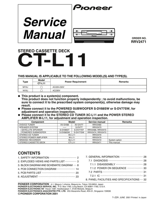 Pioneer CT-L11 Stereo Cassette Tape Deck Service Manual (Pages: 32)