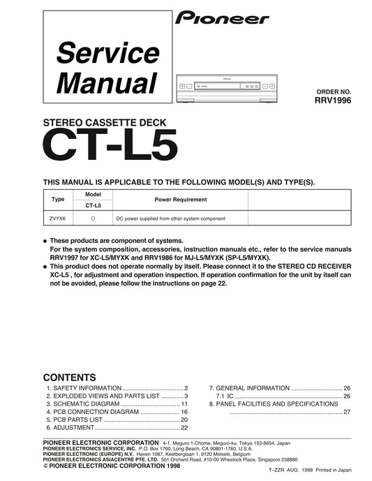 Pioneer CT-L5 Stereo Cassette Tape Deck Service Manual (Pages: 27)