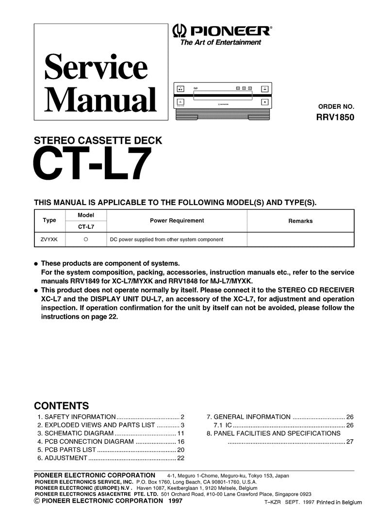 Pioneer CT-L7 Stereo Cassette Tape Deck Service Manual (Pages: 27)