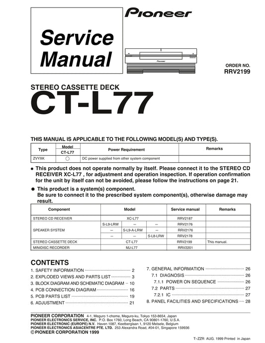 Pioneer CT-L77 Stereo Cassette Tape Deck Service Manual (Pages: 28)