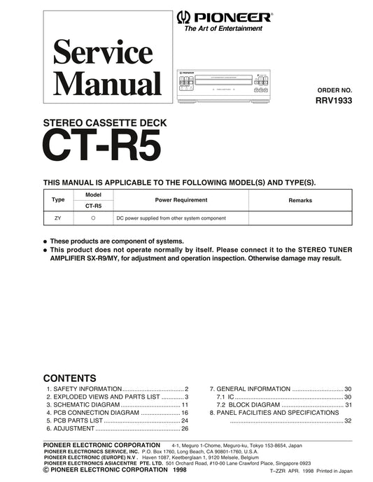 Pioneer CT-R5 Stereo Cassette Tape Deck Service Manual (Pages: 32)